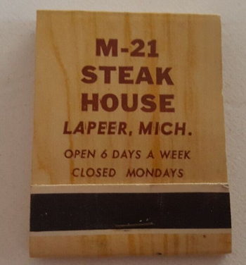 M-21 Steak House (Hitch N Post Bar & Grill) - Matchbook (newer photo)